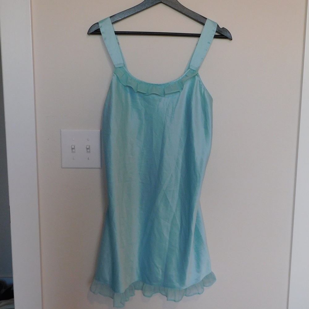 Cabernet satin slip dress in Tiffany Blue